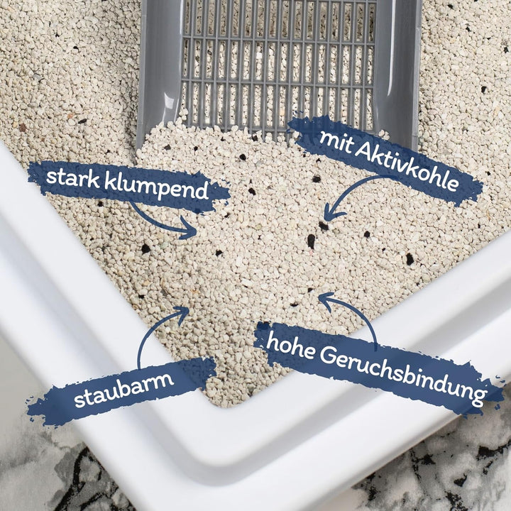 Lyra Pet® | 30 Liter Silver Cat Katzenstreu mit Aktivkohle + 2 Mäuse | Duftet nach Babypuder | Feuch