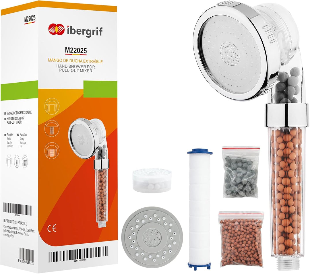 Ibergrif Duschkopf Druckerhöhend mit Filter & GRIFEMA COMPLENTOS-G852 | Brauseschlauch, Korrosionssc