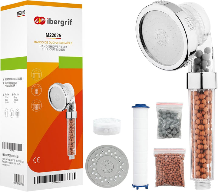 Ibergrif Duschkopf Druckerhöhend mit Filter & GRIFEMA COMPLENTOS-G852 | Brauseschlauch, Korrosionssc