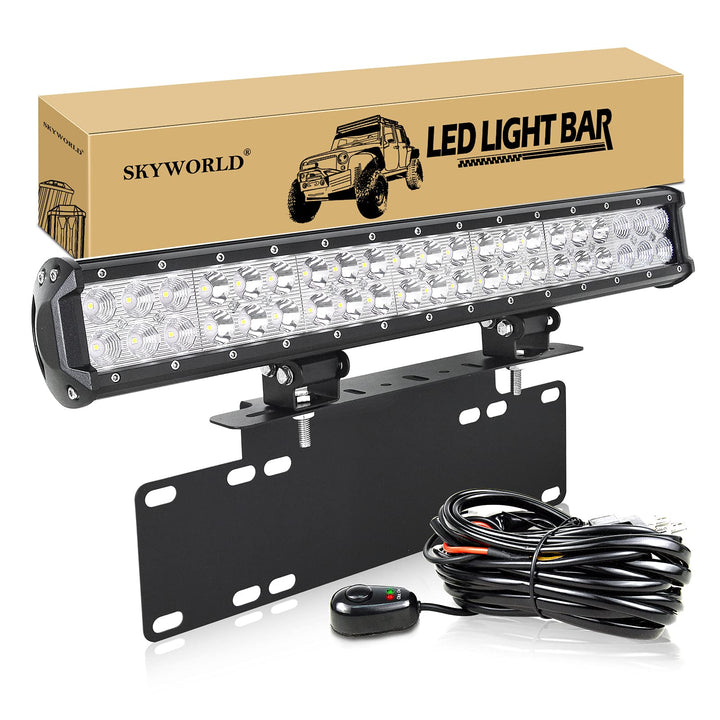 SKYWORLD 20 Zoll 126W Led Arbeitsscheinwerfer Bar mit 12V kabelbaum kit, light bar Kennzeichenhalter
