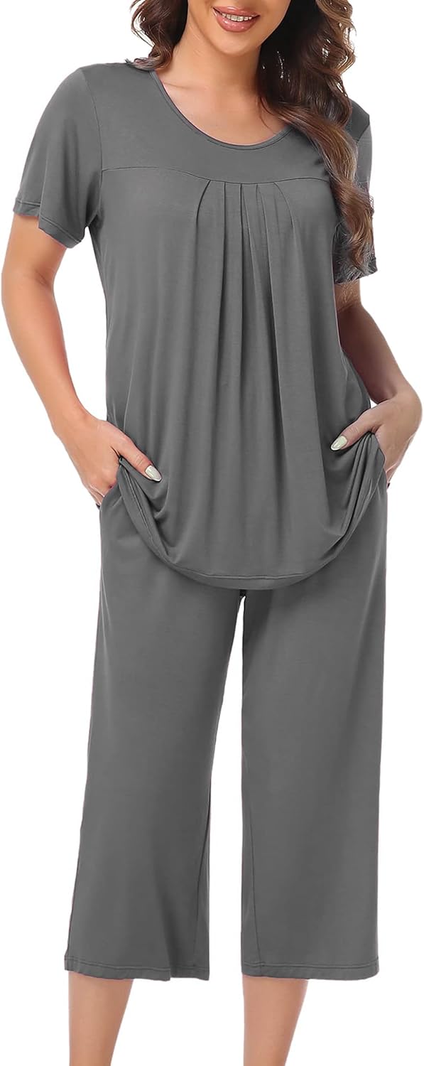 COLORFULLEAF Schlafanzug Damen Still Pyjama Set Zweiteiler Damen Sommer Leichter Kurzarm Nachtwäsche