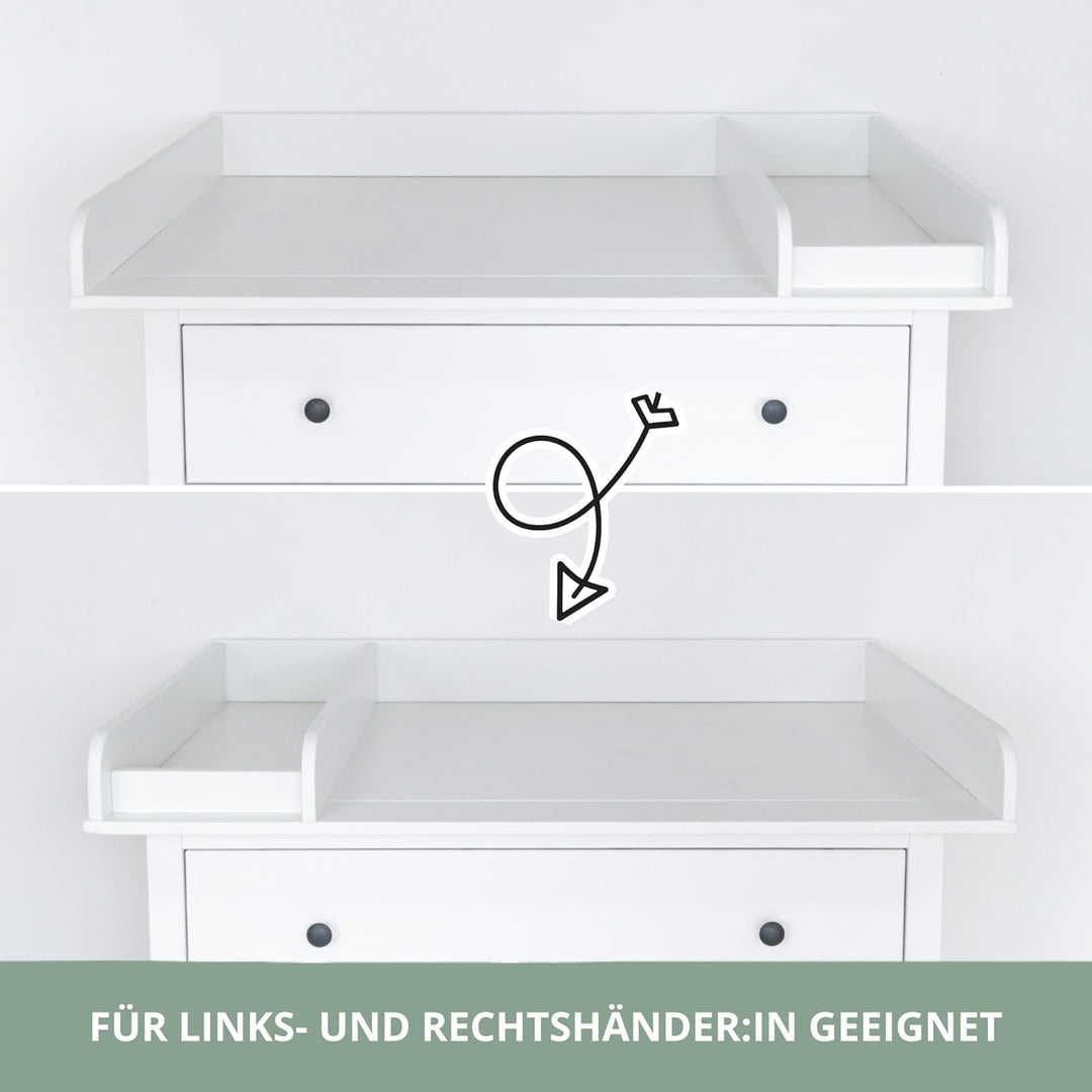 Wickelaufsatz Set für IKEA HEMNES – mit Aufsatz, Wickelauflage & Umrandung aus 100% Baumwolle (Pure