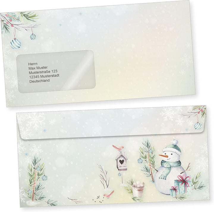 Flöckchen 250 Sets Weihnachtsbriefpapier mit Fensterumschlag, Briefpapier Weihnachten A4 mit Umschla