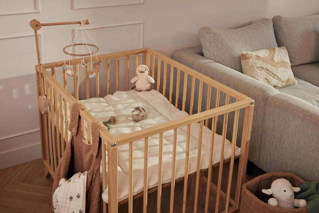 Jollein Krabbeldecke für Baby - Basic Knit, Ivory - Laufgittereinlage - 75x95 cm - Spieldecke Baby -