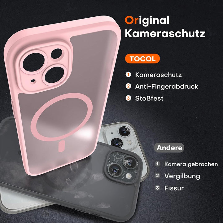 TOCOL für iPhone 15 Hülle für Magsafe, Vollständiger Kameraschutz Stossfest Kratzfest Transluzente R