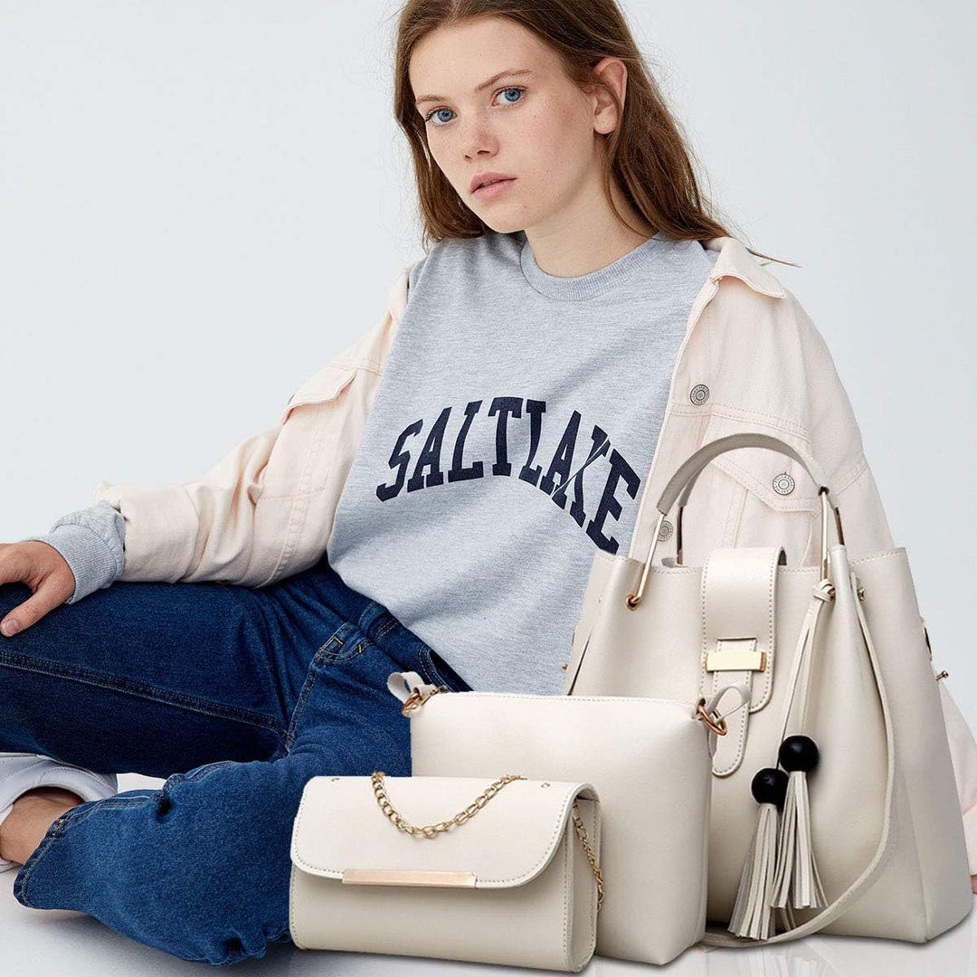 NICOLE &amp; DORIS Damen Handtaschen 3 Stück Taschen für Damen Kette Tasche Top-Griffe Schultertaschen P