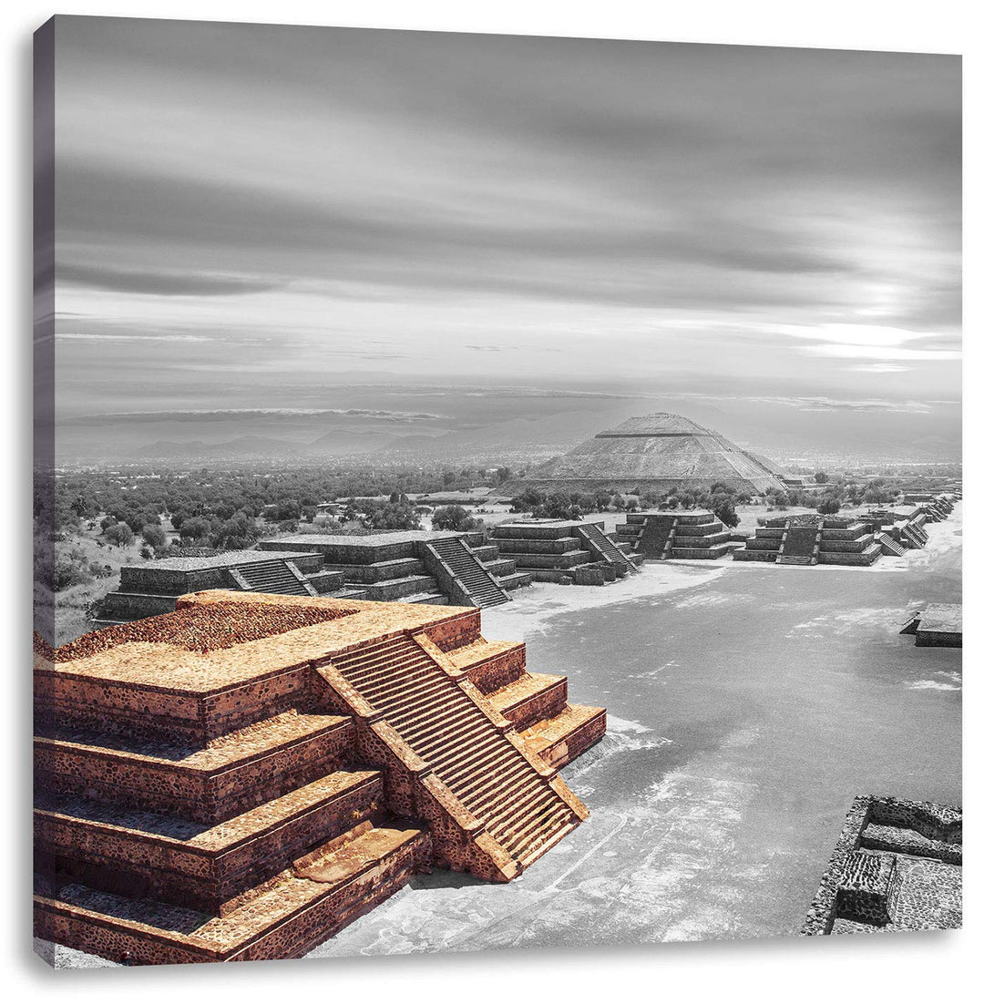Pixxprint Maya Tempel in Teotihuacan als Leinwandbild/Grösse: 70x70 cm/Wandbild/Kunstdruck/fertig be