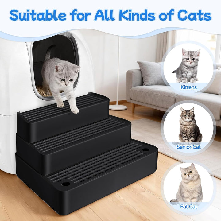 Verstellbare 3-stufige Katzentoilettenrampe, Katzen Treppen & Stufen mit Filterfunktion, leicht zu r