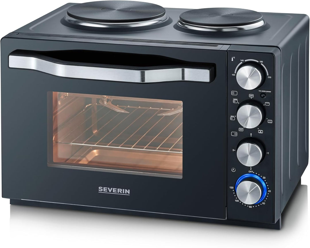 SEVERIN Back- und Toastofen mit Kochplatten, Backofen mit 30 L Garrauminhalt, Minibackofen mit Kochp