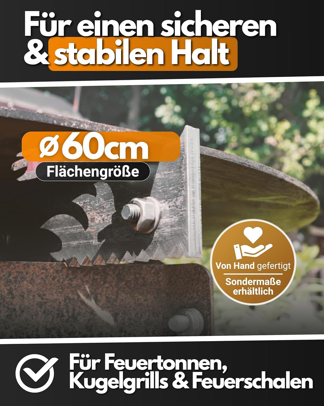 Feuerfest 123 - Abstandshalter Feuerplatte [Ø 60 cm] - Für Feuertonnen, Kugelgrills & Feuerschalen -