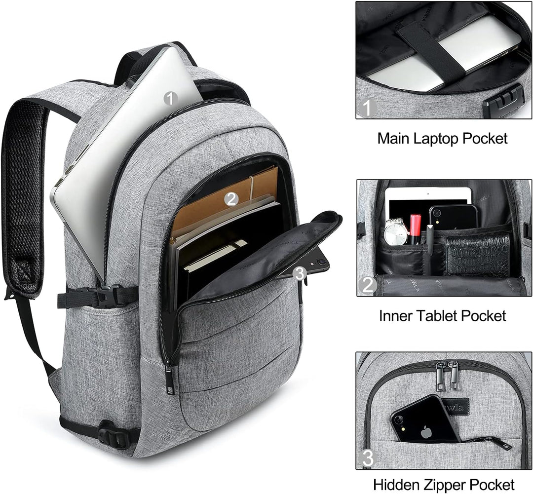 Tzowla Anti Diebstahl Laptop Rucksack für Herren,Rucksack Wasserdicht mit USB-Ladeanschluss und Schl