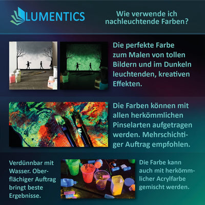 LUMENTICS Premium Leuchtfarbe Gelb 100g - Im Dunkeln leuchtende Malfarbe, Nachleuchtfarbe, nachleuch