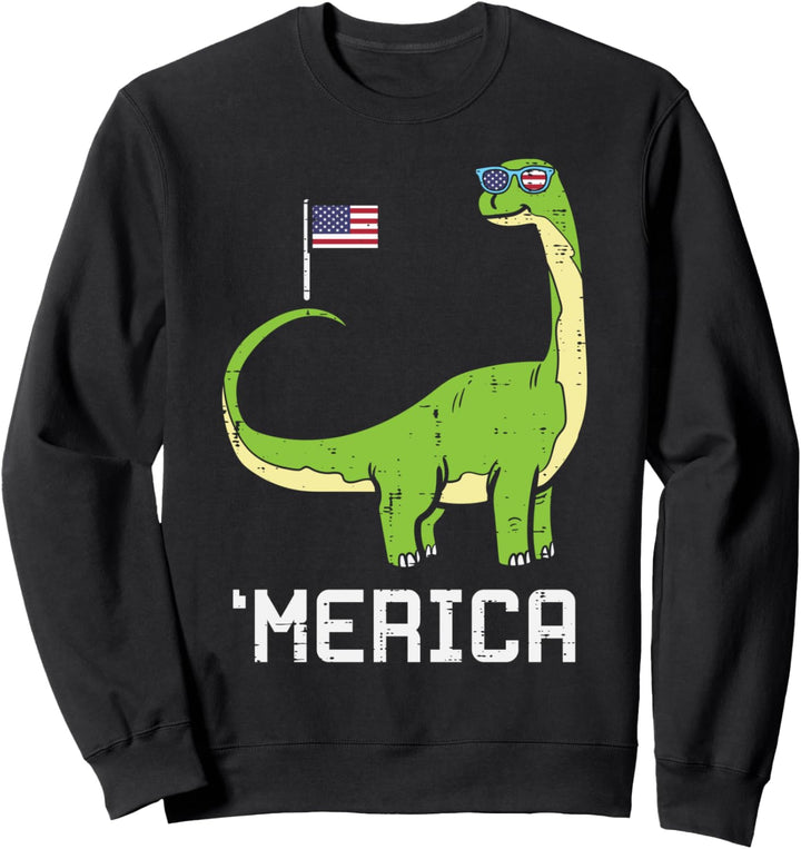 Merica Brontosaurus Dino American Flag US 4th Of July Animal Sweatshirt