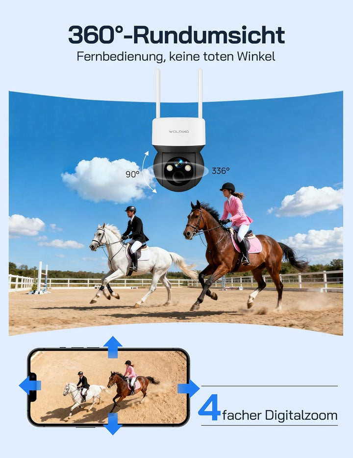 WOLFANG 4G LTE Wildkamera Solar, 2K Wildkamera mit Handyübertragung App, 0,2s PIR Auslösezeit, Beweg