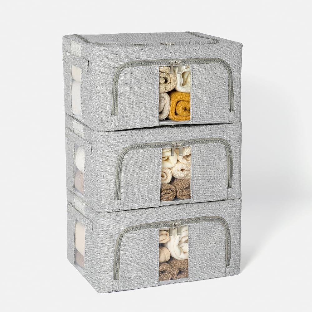 Kleidung Aufbewahrungsbox mit Deckel, Faltbar Dicker Metallrahme, 24L Grau Grau 24L, Grau 24L