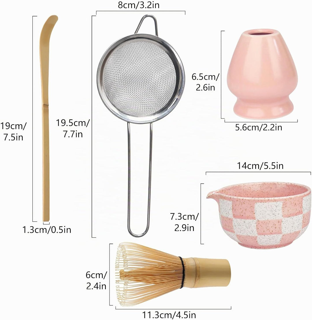 Matcha Set 5-teilig–Matcha Besen Set mit Matcha Schale, Matcha Tea Set Matcha Löffel(Rosa), Rosa
