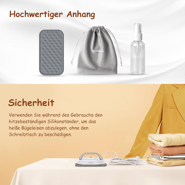 Newbealer Mini Reisebügeleisen mit umschaltbarer Spannung-220V/120V, Kompaktes Bügeleisen für Kleidu