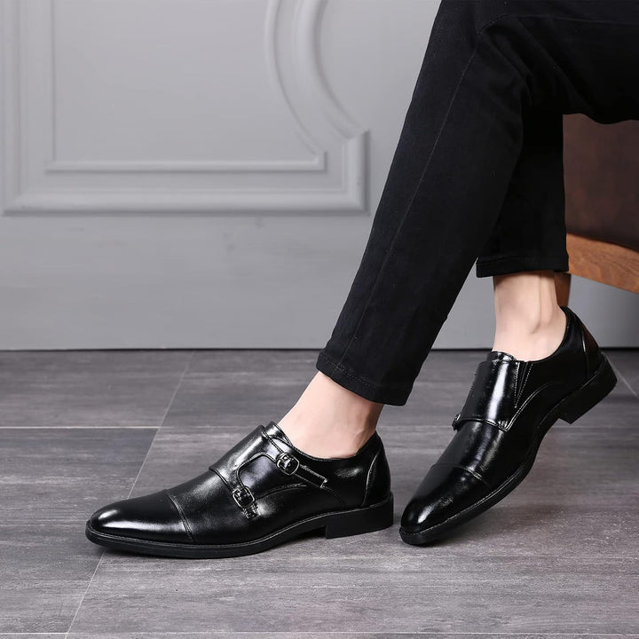 ANUFER Männer Smart Monk Brogues Formale Abendschuhe Aus Echtem Leder mit Holzabsatz 43 EU Schwarz K