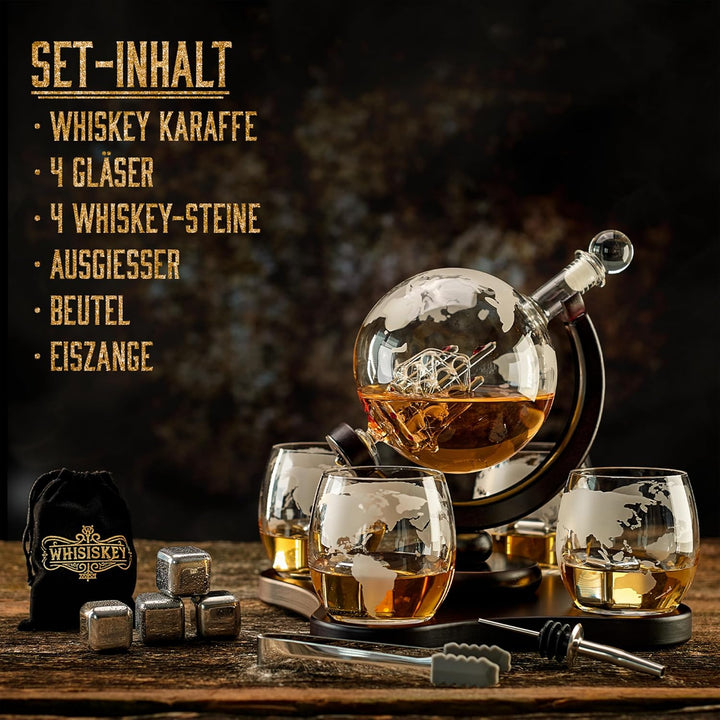 Whisiskey - Whisky Karaffe - Globus - Dekanter - Whiskey Set - 900ML - Geschenke für Männer - Männer