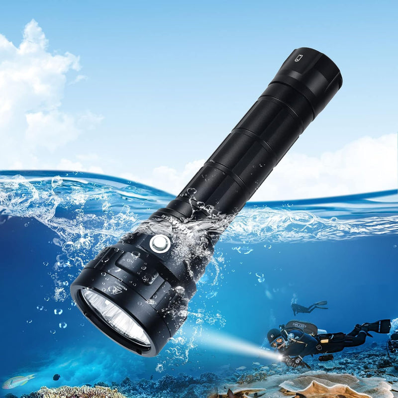 Wurkkos Tauchlampe bis 150 Meter Tiefe, 5000 Lumen Tauchen Taschenlampe Wiederaufladbar, 4* Samsung