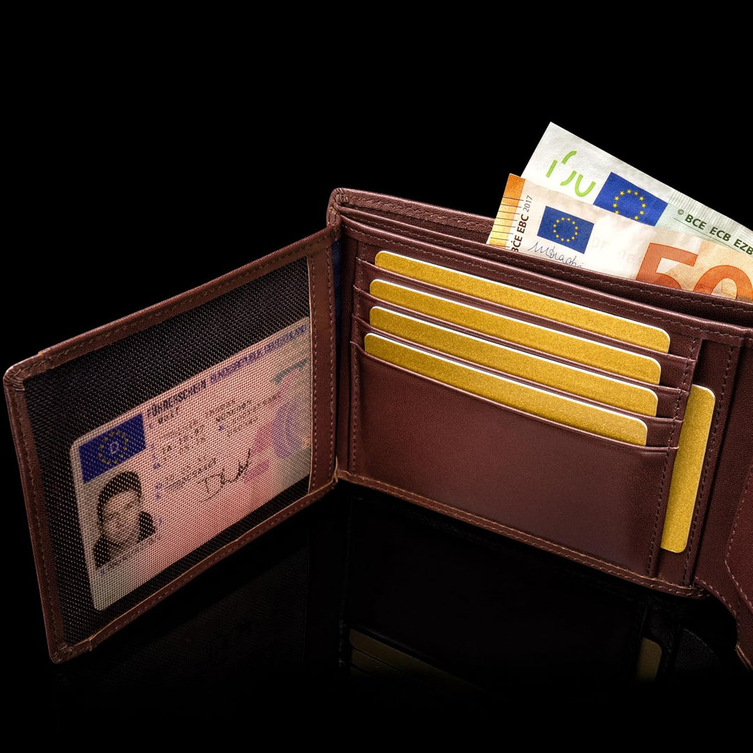 SERASAR | Leder Geldbeutel Männer mit RFID Schutz | Braunes Nappaleder | 12 Kartenfächer | Exklusive
