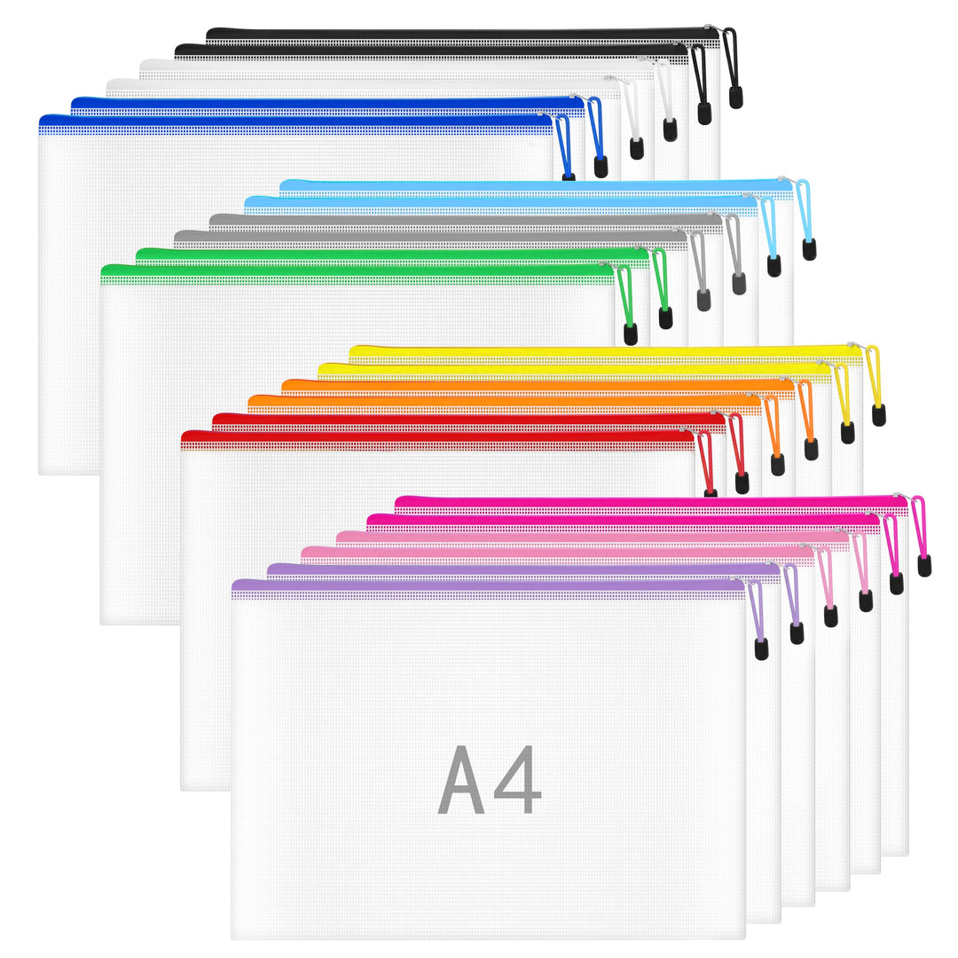24PCS Plastic Wallets-Ordner - A4 Plastic Wallet-Dokumentordner Extra dicke Netz-Reissverschlusstasc