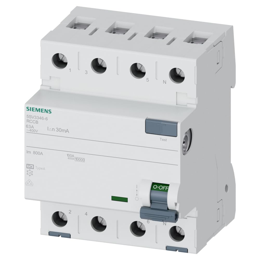 Siemens 5SV33466 FI-Schutzschalter 3P+N TypA 30mA 63A 400V Single, Single