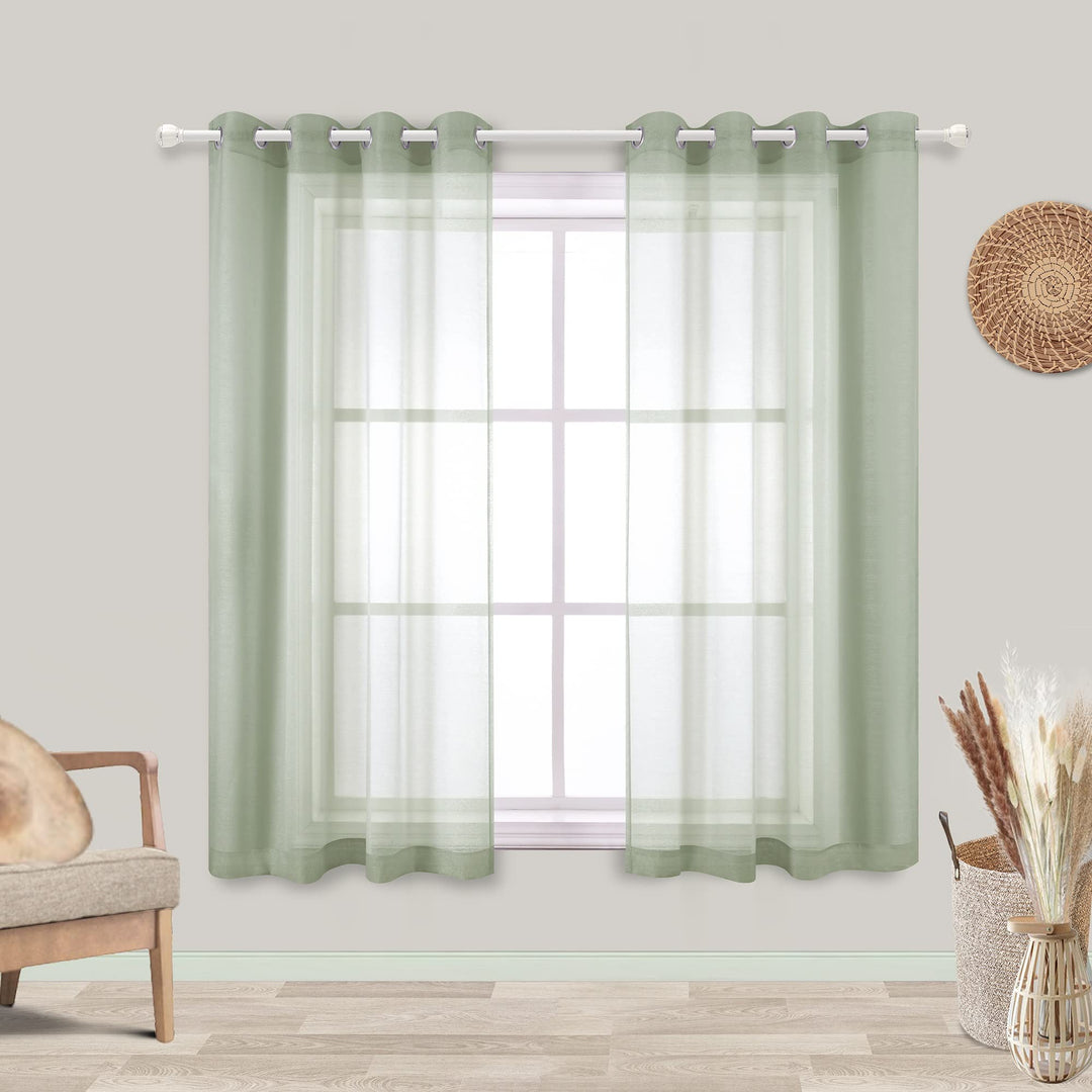 KOUFALL Badezimmer-Fenstervorhänge, kurz, klein, durchscheinend, Salbeigrün, 114 cm Länge H114.3 x B