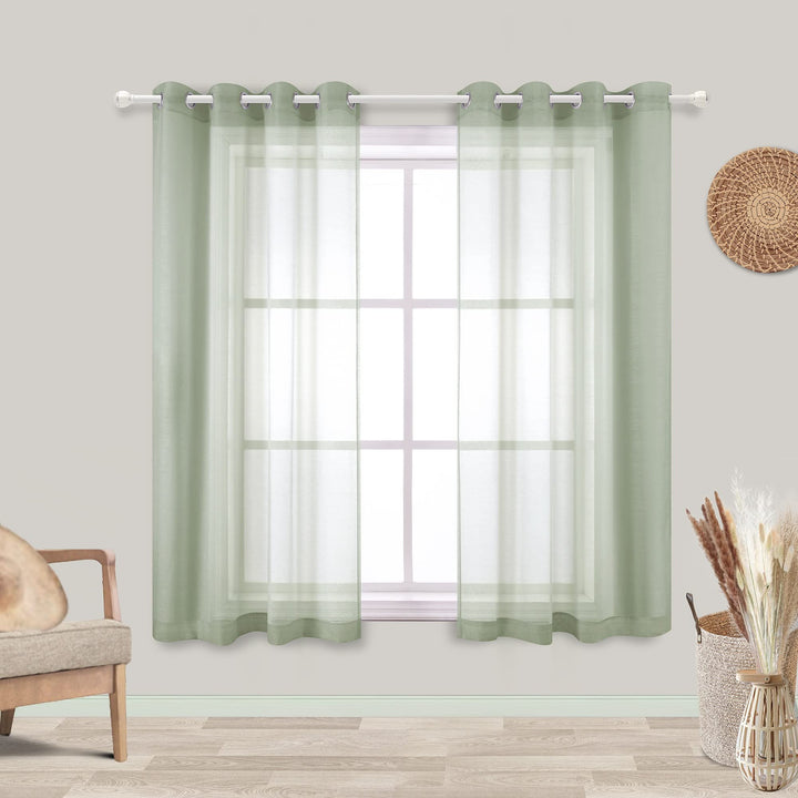 KOUFALL Badezimmer-Fenstervorhänge, kurz, klein, durchscheinend, Salbeigrün, 114 cm Länge H114.3 x B