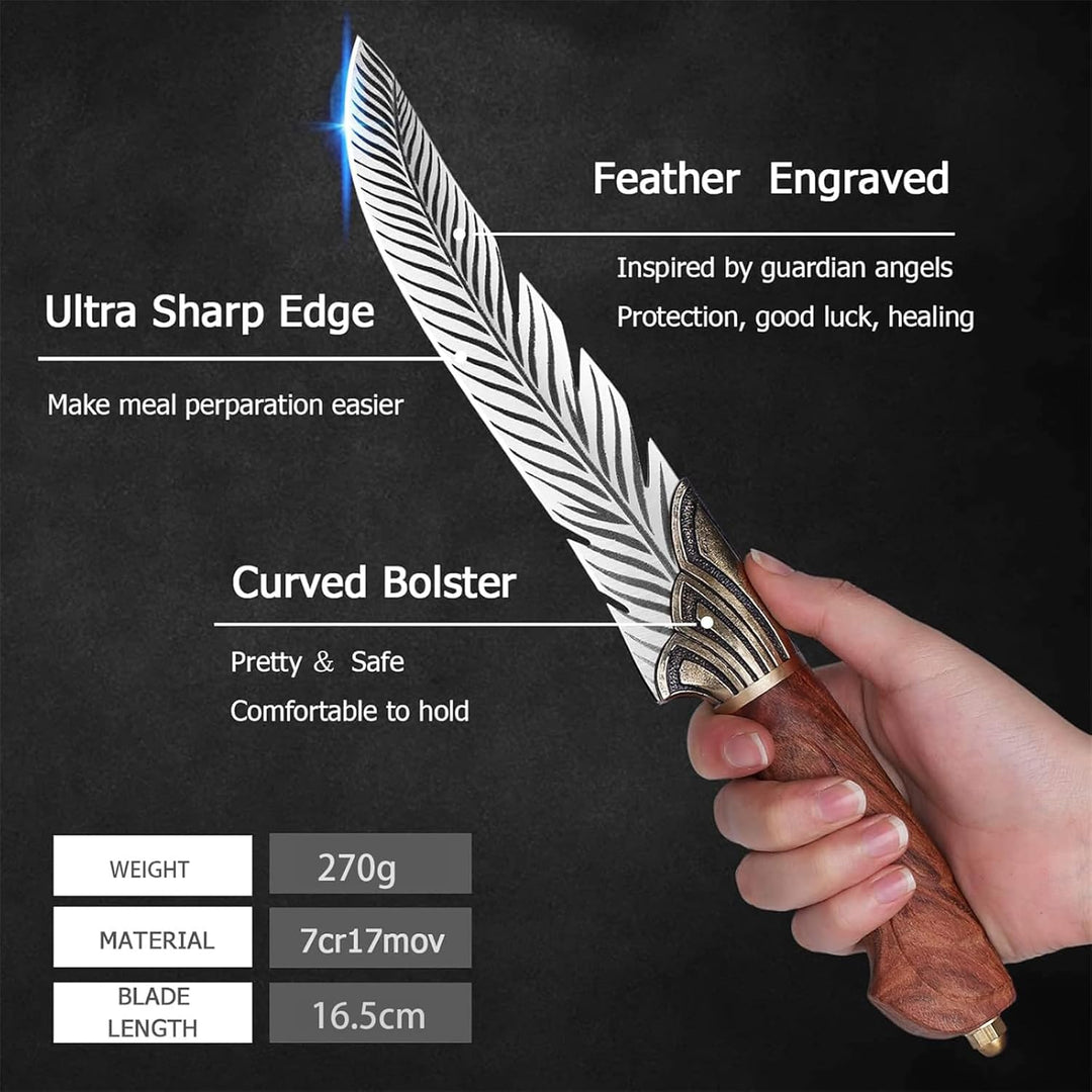 Profi Kochmesser Küchenmesser Scharf 22cm+12cm Handgeschmiedetes Ausbeinmesser mit Lederscheide und