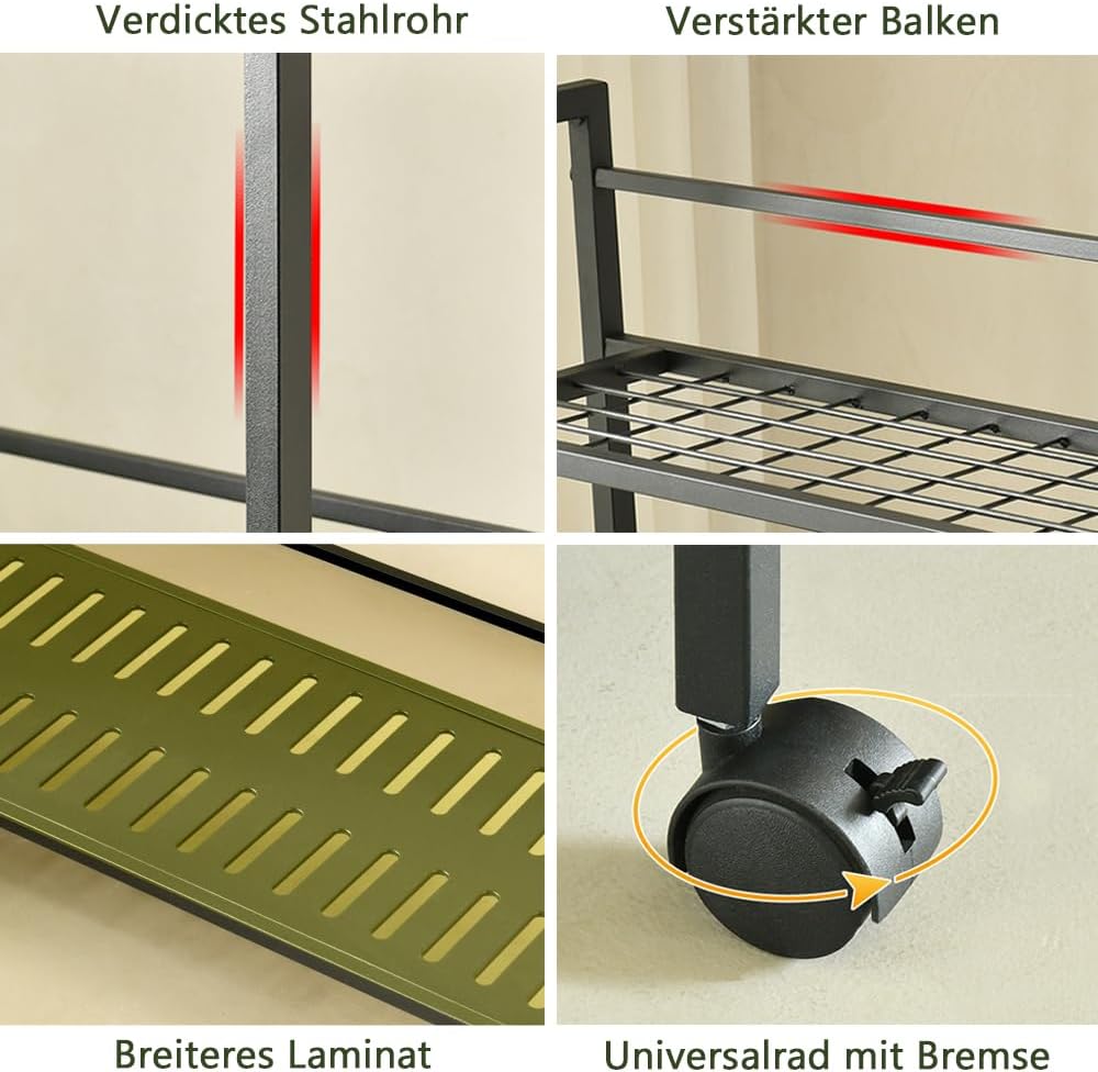 Pflanzenständer Metall Blumenständer, 3 Etagen Grosser Kapazität Pflanzständer mit 4 Rollen, Multifu