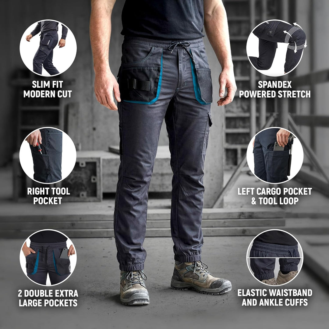 DINOZAVR Revolt Sport Herren Hose - Herren Arbeitshose - elastische Männer Bundhose mit Multifunktio