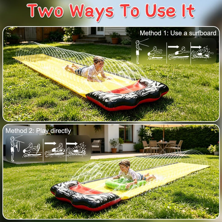 Wasserrutsche Garten, 15.7ft/480cm Wasser Rutsche, Wasserspielzeug Wasserrutschmatte mit 1 Bodyboard