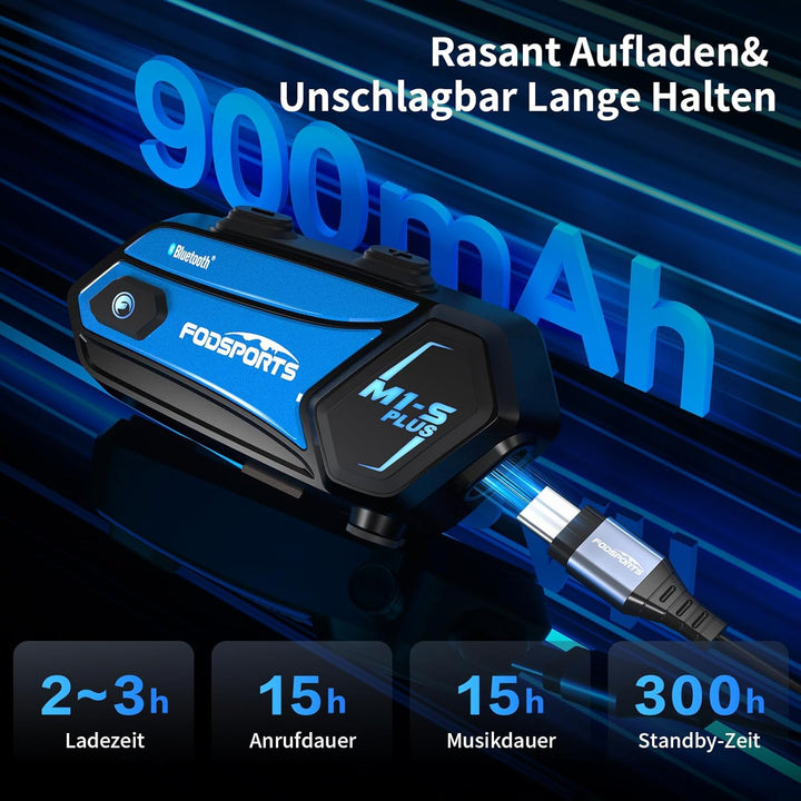 Fodsports M1-S Plus Motorrad Headset Bluetooth,Intercom Motorrad für 8 Motorräder Helm,Motorrad Komm