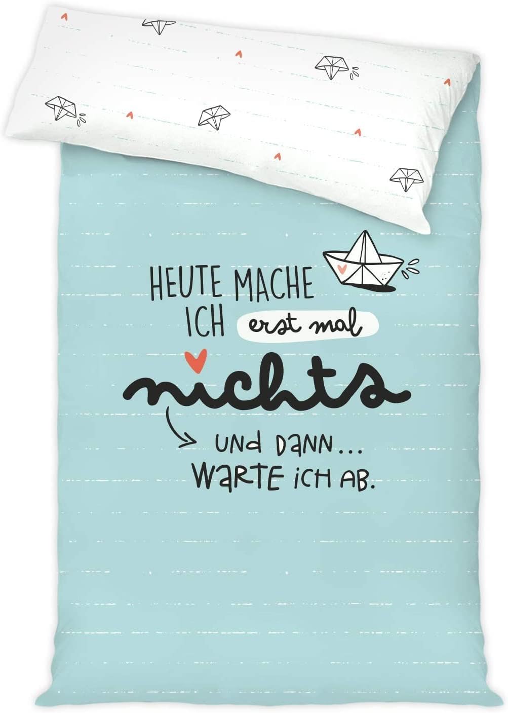 H:PPY Life Bettwäsche Motiv Heute Nichts | 135 cm x 200 cm | Kissen 80 cm x 80 cm | Microfaser, Reis