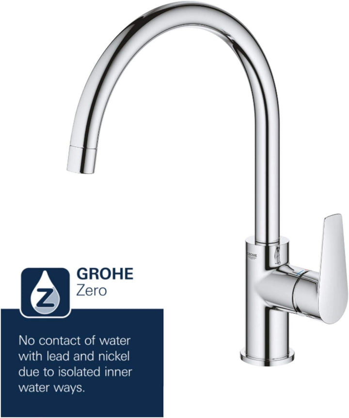 GROHE BauEdge – Einhebel-Küchenmischbatterie (Einlochmontage, hoher Auslauf, Schwenkbereich 360˚, 28