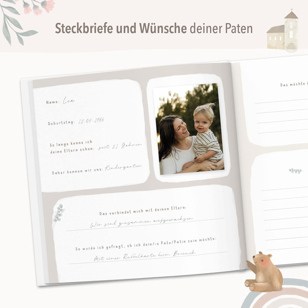 mintkind® Taufbuch Baby Meine Taufe Ausfüllbuch und Gästebuch zur Taufe mit Platz für Fotos Einträge