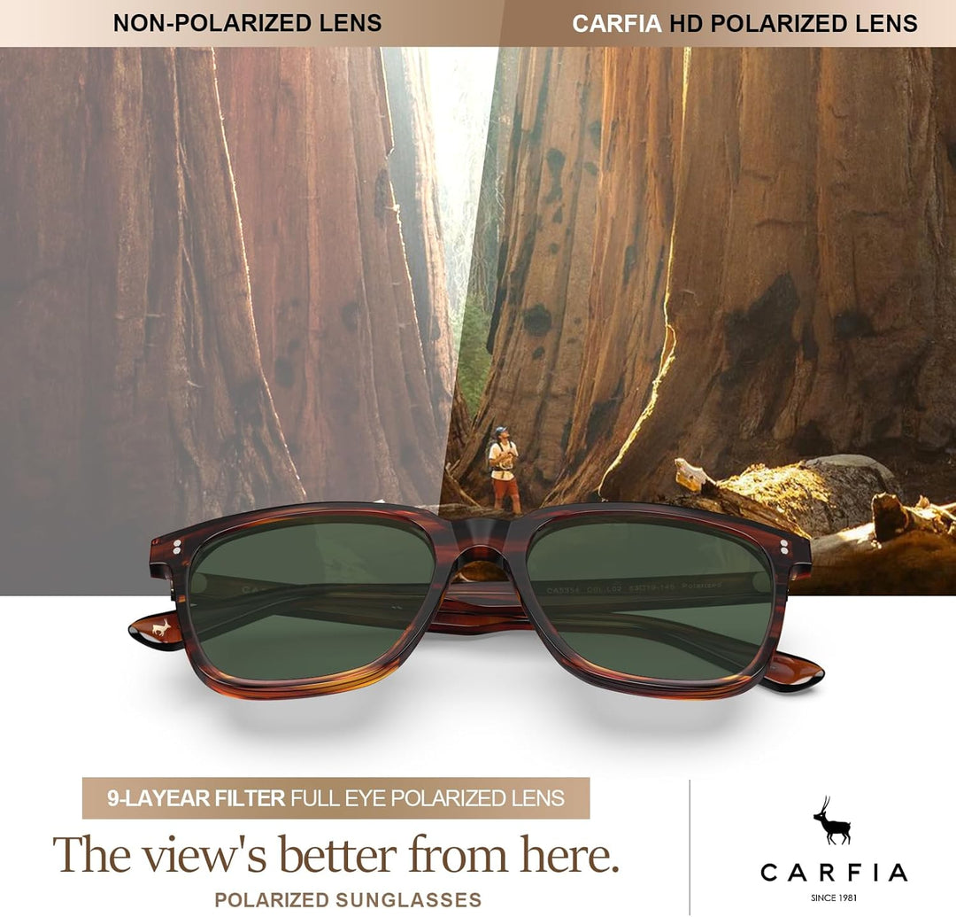CARFIA Polarisierte Herren Sonnenbrille mit Rechteckig Acetatrahmen, 100% UV-Schutz Sportliche Sonne
