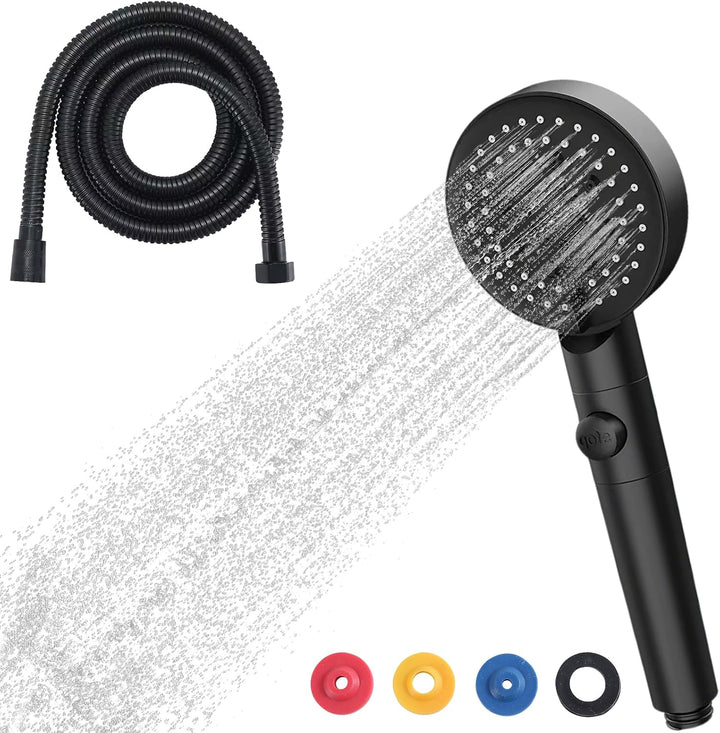 Duschkopf mit Filter 5 Strahlarten Duschsparkopf mit Stoppfunktion Schwarz Hochdruck-Regendusche Dus