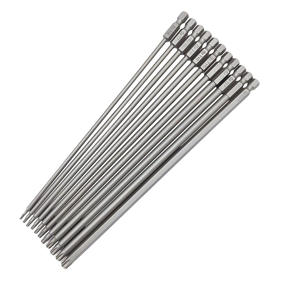 Saipor 11 Stück 200mm Torx Lang Schraubendreher Bit Set, Magnetisch Torx Bohrer 1/4" Sechskant Schaf