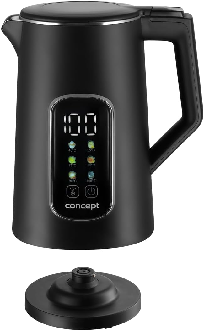 Concept RK3385 Edelstahl Wasserkocher doppelwandig 1,7 l, Schwarz