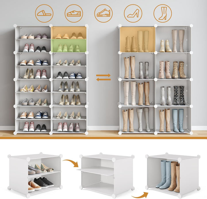Mondeer Schuhregal, 8-stufiger Kunststoff Schuhschrank, Modulares Schuhaufbewahrung, Staub- und Wass