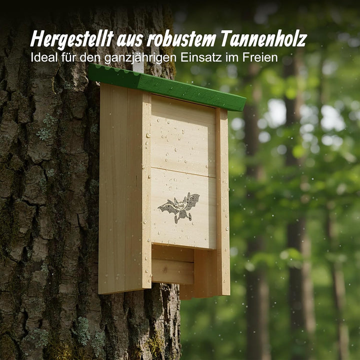 Relaxdays Fledermauskasten, 2er Set, Unterschlupf für Fledermäuse, unbehandeltes Holz, HBT: 25 x 18