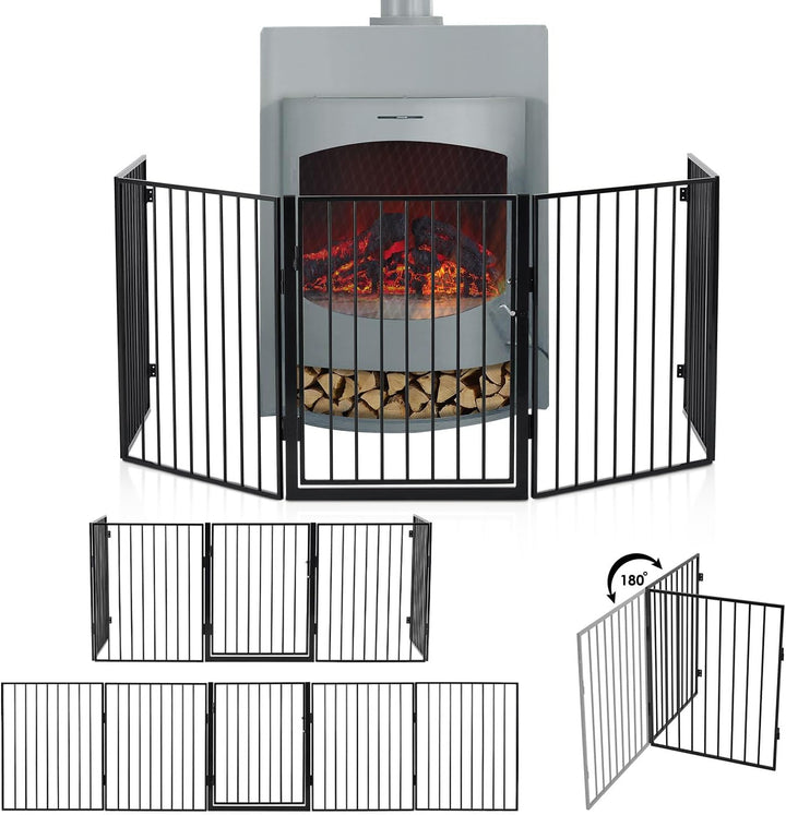 Juskys Metall Kaminschutzgitter 300 x 76 cm klappbar — Schutzgitter für Tiere — 5 Elemente inkl. Tür