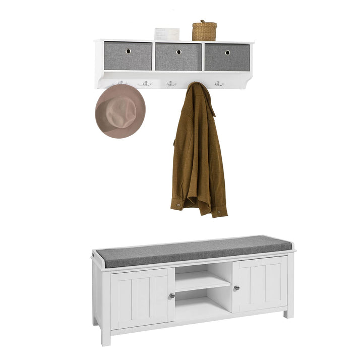 SoBuy Wandgarderobe-Set Flurset Flurmöbel Schuhbank mit Sitzfläche Flurgarderobe FSR35-W+FRG282-W