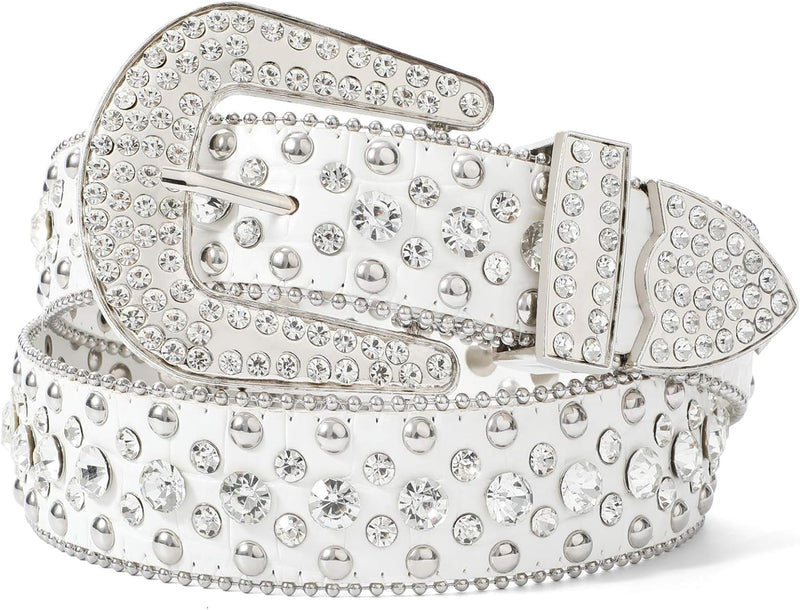 LEACOOLKEY Damen Männer Mode Strass Gürtel, Western Cowgirl Nieten Punk PU Ledergürtel für Jeans S:P