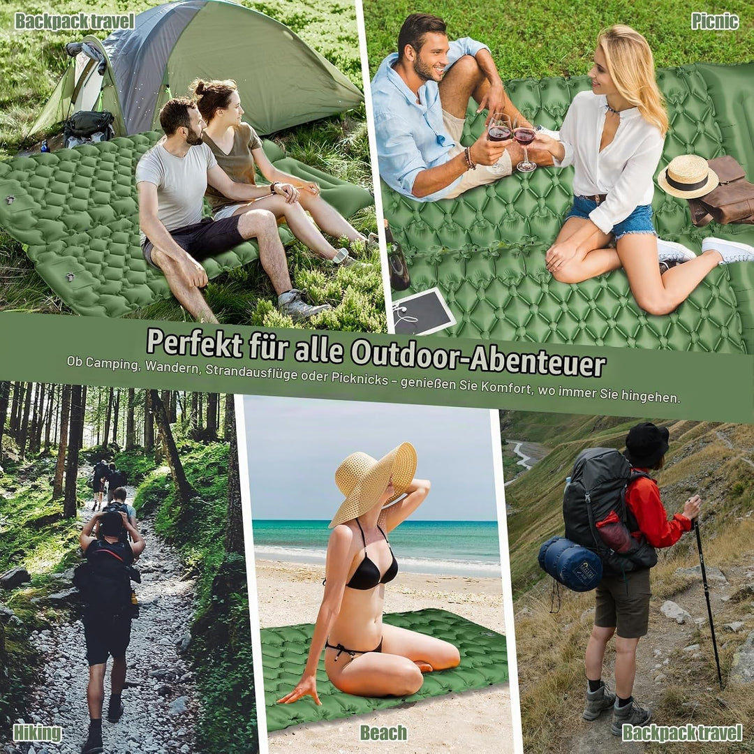 Isomatte Camping, Luftmatratze Ultraleicht mit Fusspresspumpe&amp; Kissen, Aufblasbare Verbindbar Matrat
