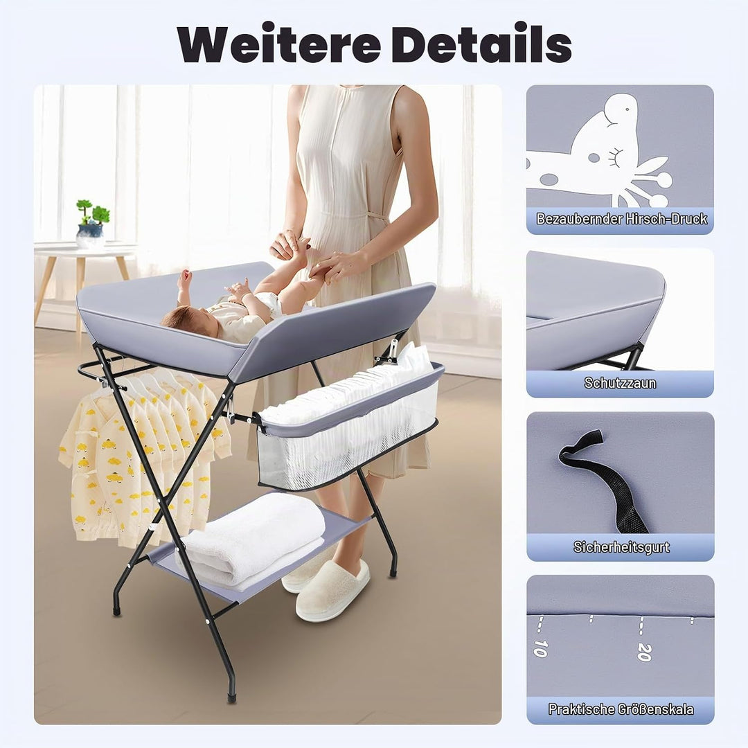 CHERIPOLI klappbare Wickelkommode Wickeltisch, Baby Wickelkombi, mit Wickelauflage Sicherheitsgurt u