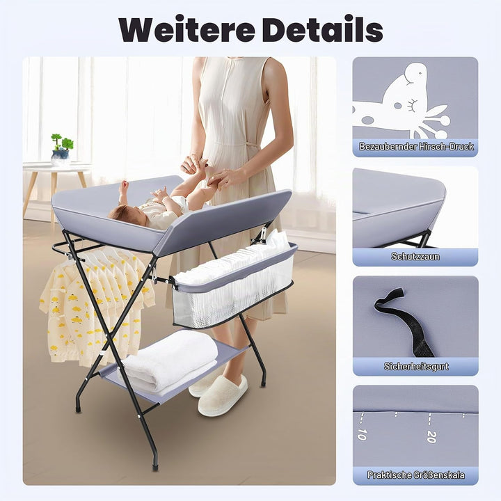 CHERIPOLI klappbare Wickelkommode Wickeltisch, Baby Wickelkombi, mit Wickelauflage Sicherheitsgurt u