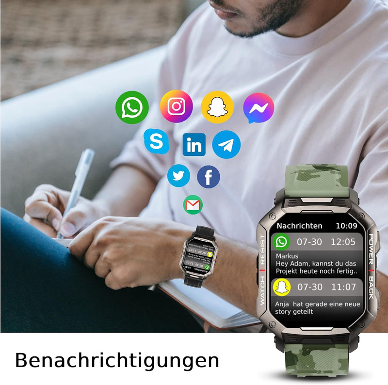 Deunis X3 Smartwatch Herren 1,83 Zoll mit Telefonfunktion, Fitness Tracker, Schlafmonitor, Schrittzä